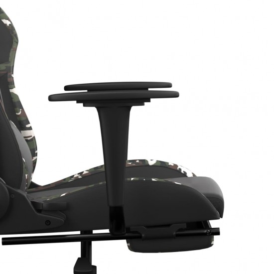 Žaidimų kėdė su pakoja, juoda ir kamufliažinė, dirbtinė oda