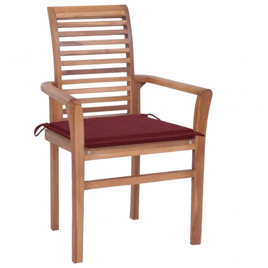 Valgomojo kėdės su vyno raudonomis pagalvėmis, 6vnt., tikmedis