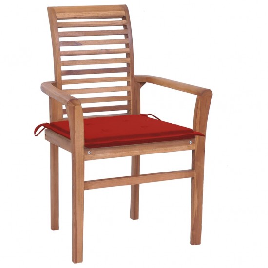 Valgomojo kėdės su raudonomis pagalvėlėmis, 8vnt., tikmedis