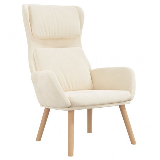 Poilsio kėdė su taburete, kreminės baltos spalvos, aksomas