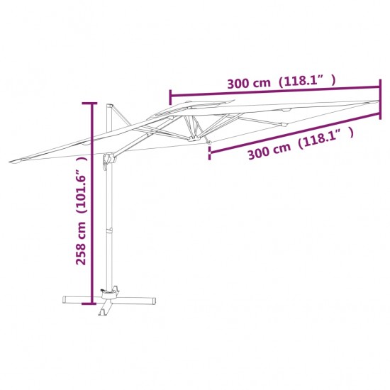 Gembės formos skėtis su dvigubu viršumi, taupe, 300x300cm