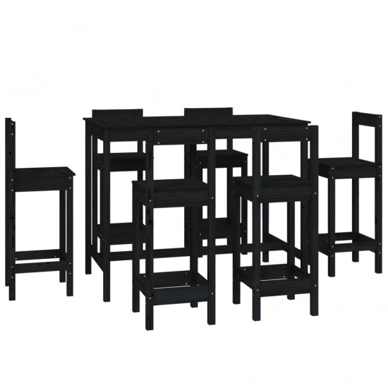 Baro baldų komplektas, 7 dalių, juodas, pušies medienos masyvas