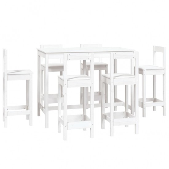 Baro baldų komplektas, 7 dalių, baltas, pušies medienos masyvas