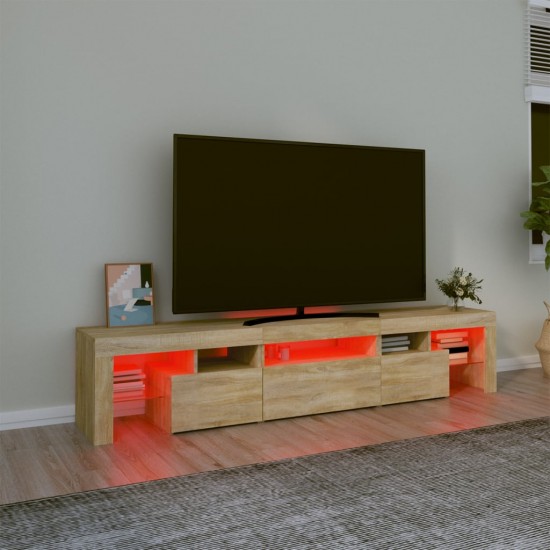 Televizoriaus spintelė su LED apšvietimu, ąžuolo, 200x36,5x40cm