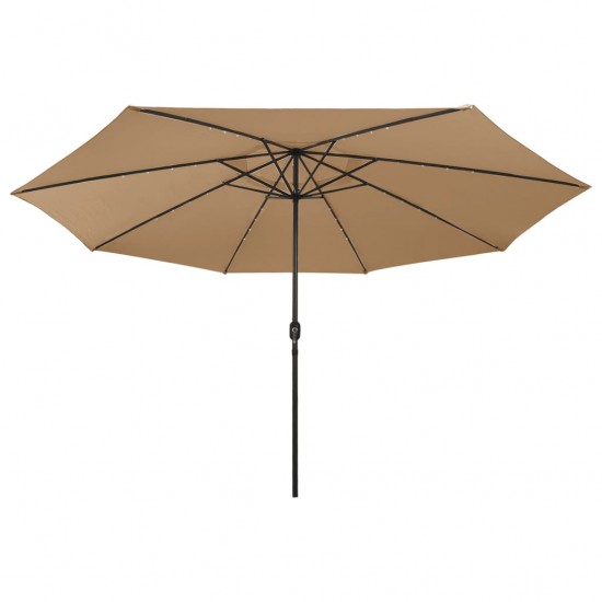 Lauko skėtis su LED ir metaliniu stulpu, taupe spalvos, 400cm