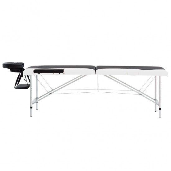 Sulankstomas masažo stalas, juodas/baltas, aliuminis, 2 zonų
