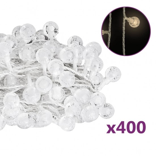 Rutuliukų girlianda, 40m, 400 šiltų baltų LED, 8 funkcijos