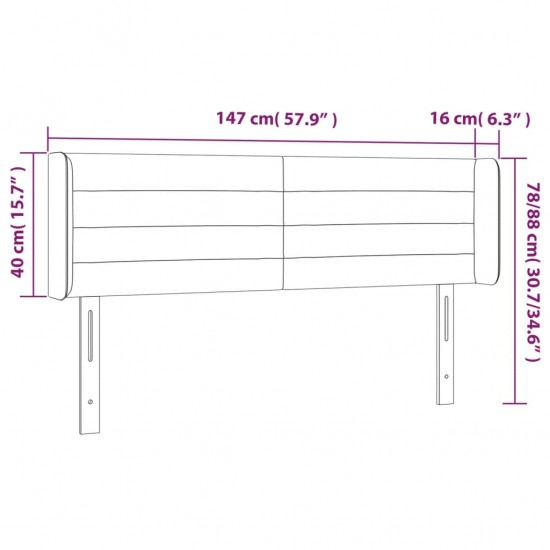 Galvūgalis su LED, kreminės spalvos, 147x16x78/88cm, audinys