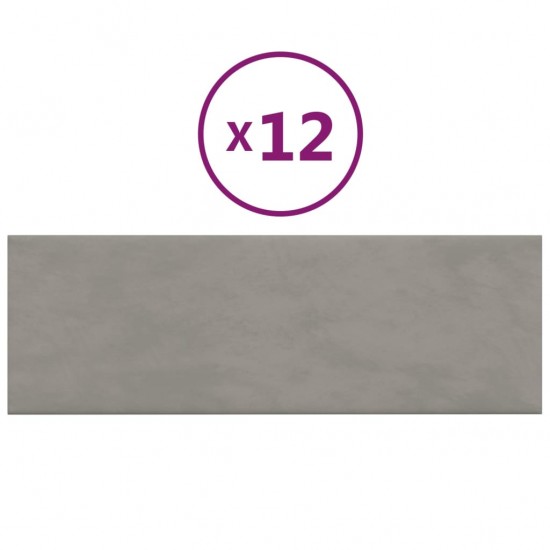 Sienų plokštės, 12vnt., pilkos, 90x30cm, aksomas, 3,24m²
