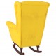 Supamas krėslas su kaučiukmedžio kojomis, geltonas, aksomas