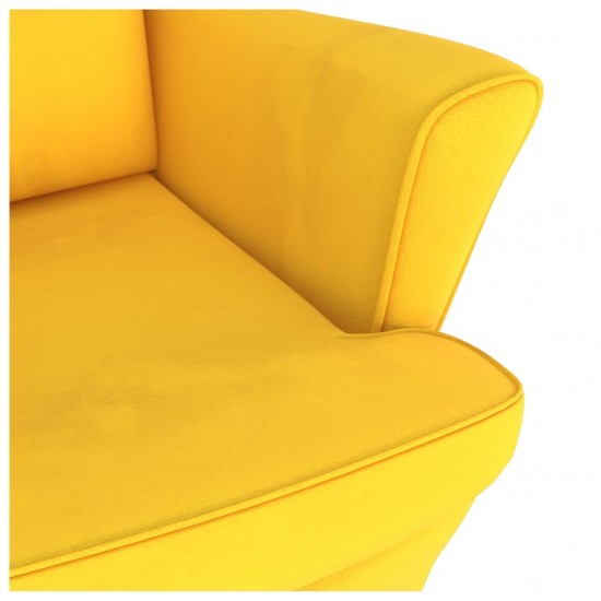 Supamas krėslas su kaučiukmedžio kojomis, geltonas, aksomas
