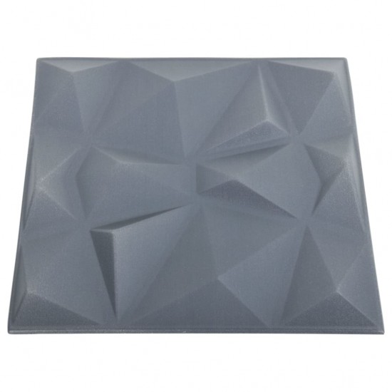 3D sienų plokštės, 12vnt., deimantų pilkos, 50x50cm, 3m²