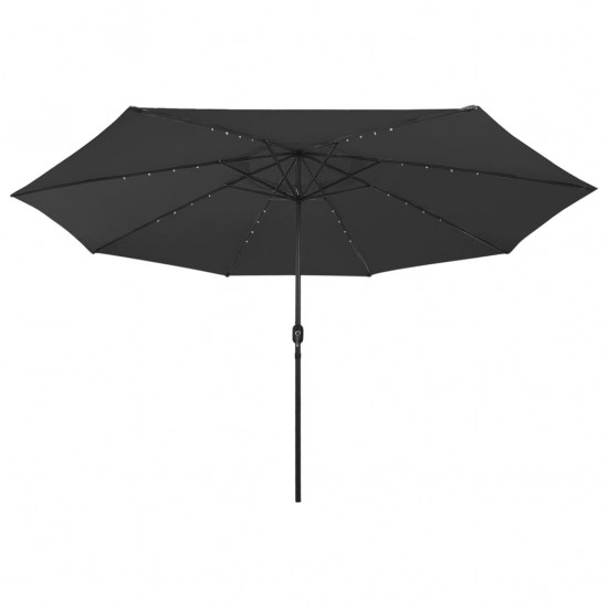 Lauko skėtis su LED ir metaliniu stulpu, juodas, 400cm