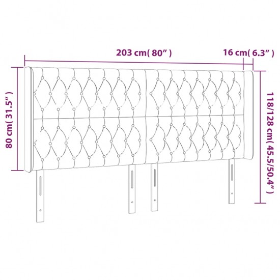 Galvūgalis su LED, juodos spalvos, 203x16x118/128cm, aksomas