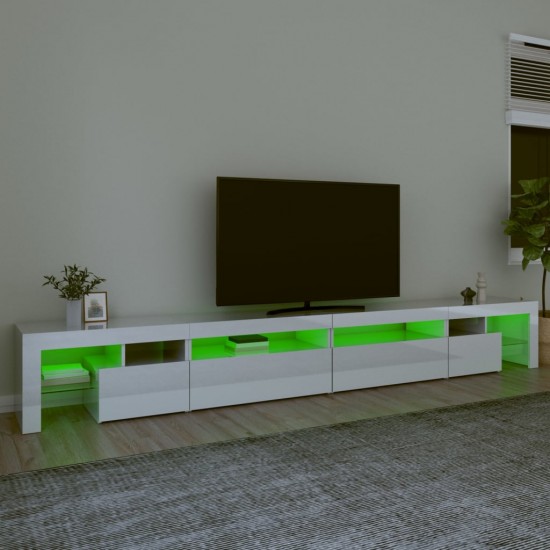 TV spintelė su LED apšvietimu, balta, 290x36,5x40cm, blizgi