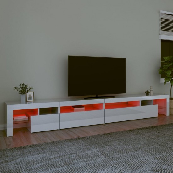 TV spintelė su LED apšvietimu, balta, 290x36,5x40cm, blizgi