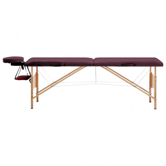 Sulankstomas masažo stalas, vyno violetinis, mediena, 2 zonų