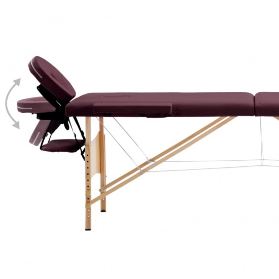 Sulankstomas masažo stalas, vyno violetinis, mediena, 2 zonų