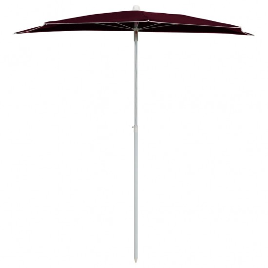Pusapvalis sodo skėtis su stulpu, tamsiai raudonas, 180x90cm