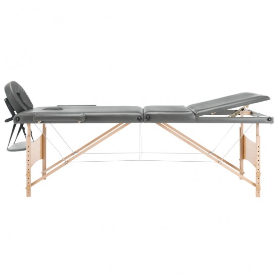 Masažo stalas, antracito, 186x68cm, 3 zonų, medinis rėmas