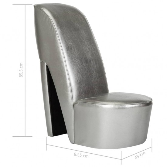 Aukštakulnio formos kėdė, sidabrinės spalvos, dirbtinė oda