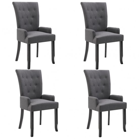 Valgomojo kėdės su porankiais, 4vnt., tamsiai pilkos, audinys