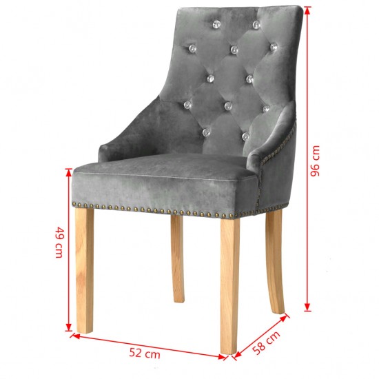Valgomojo kėdės, 2vnt., sidabrinės, ąžuolo mediena ir aksomas