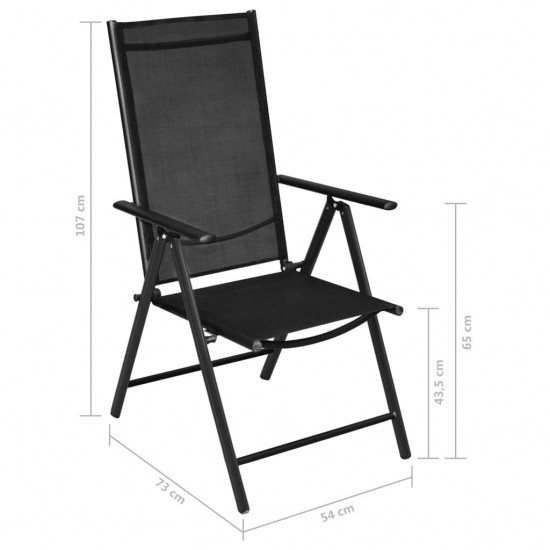 Sulankst. sodo kėdės, 4 vnt, aliuminis ir tekstilenas, juodos