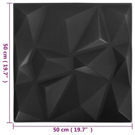 3D sienų plokštės, 24vnt., deimantų juodos, 50x50cm, 6m²