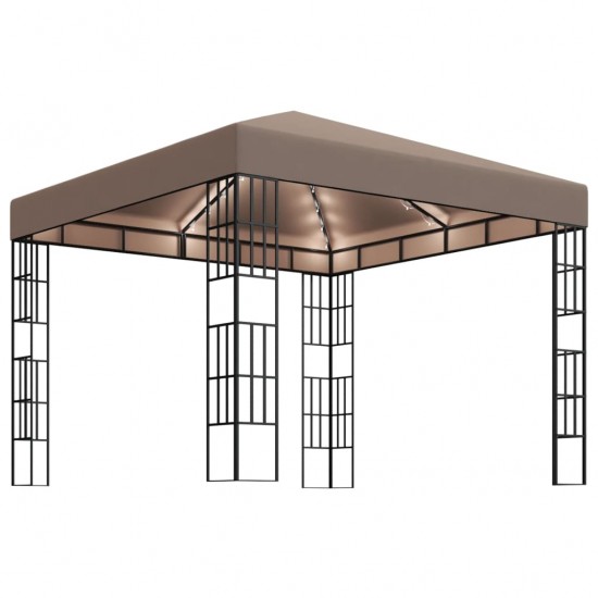 Pavėsinė su lempučių girliandomis LED, taupe, 3x3m