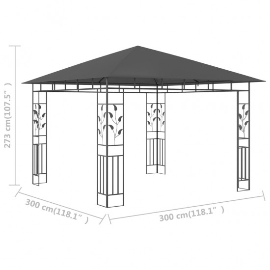 Pavėsinė su tinkleliu nuo uodų, antracito, 3x3x2,73m, 180g/m²