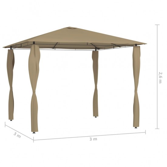 Pavėsinė su stulpų uždangalais, taupe, 3x3x2,6m, 160g/m²