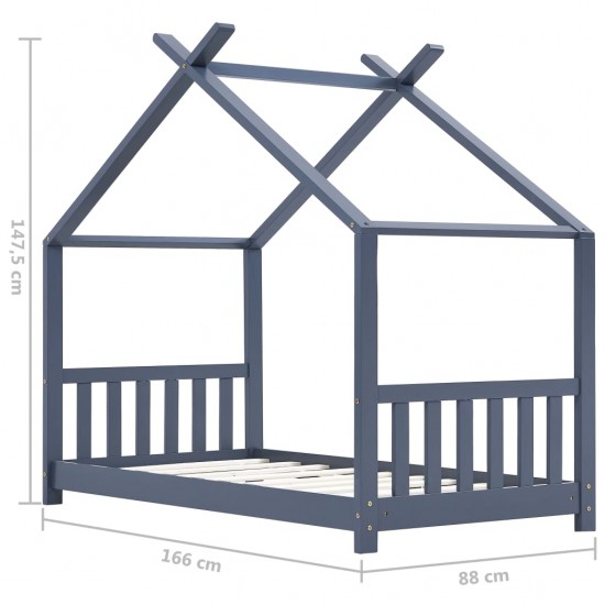 Vaikiškos lovos rėmas, pilkas, 80x160cm, pušies masyvas