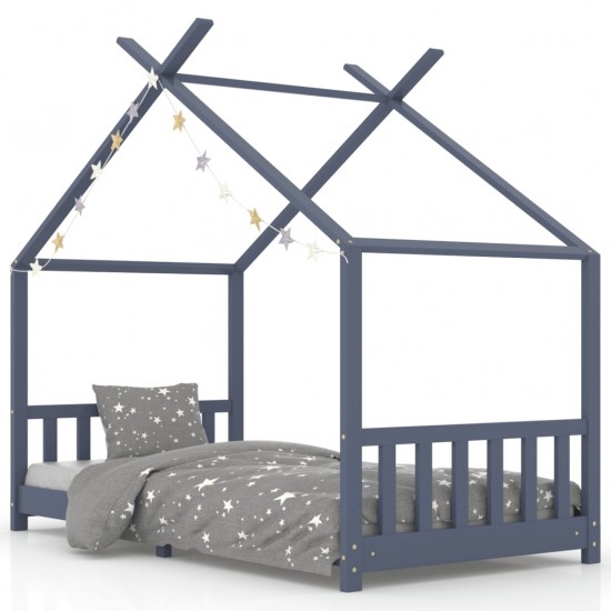Vaikiškas lovos rėmas, pilkos spalvos, 90x200cm, pušies masyvas