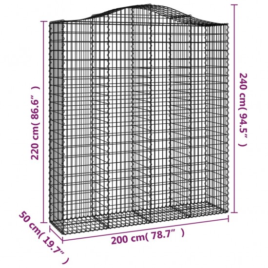 Išlenkti gabiono krepšiai, 2vnt., 200x50x220/240cm, geležis