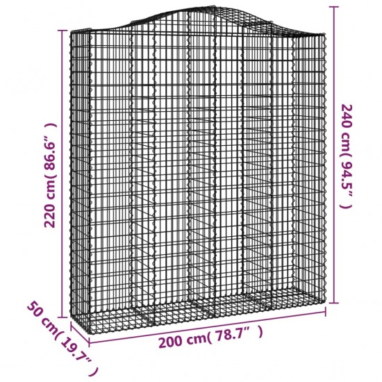 Išlenkti gabiono krepšiai, 4vnt., 200x50x220/240cm, geležis