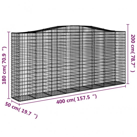 Išlenkti gabiono krepšiai, 3vnt., 400x50x180/200cm, geležis