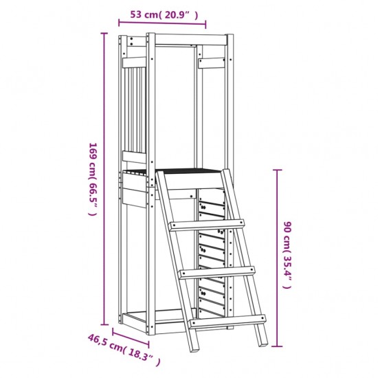 Žaidimų bokštas su kopėčiomis/sienele, 53x46,5x169cm, eglė