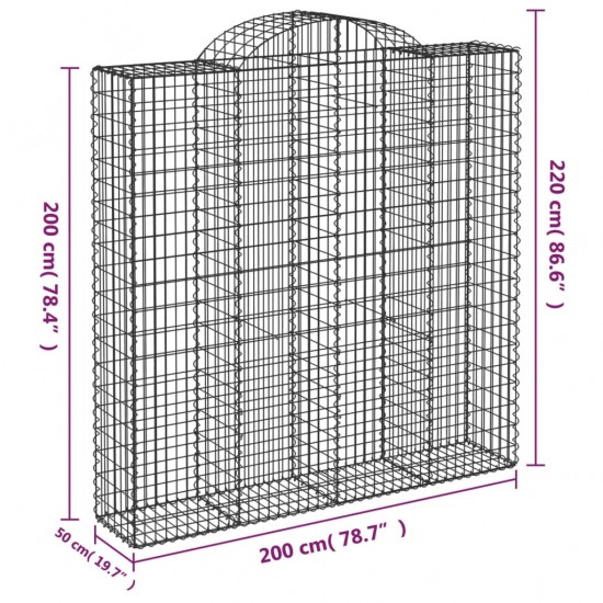 Išlenktas gabiono krepšys, 200x50x200/220 cm, geležis