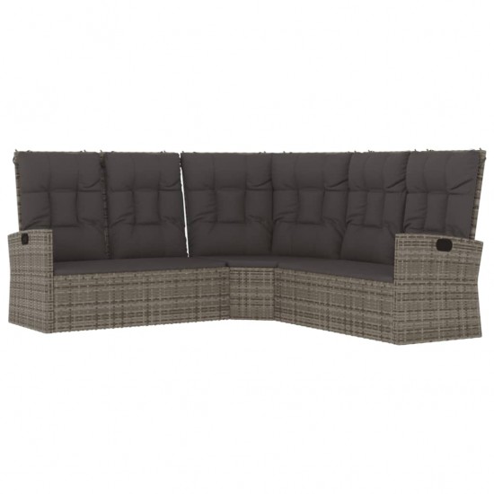 Atlošiama kampinė sofa su pagalvėlėmis, pilka, poliratanas