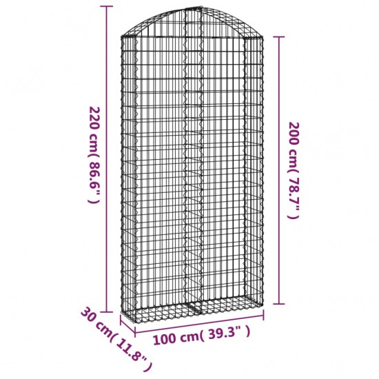 Išlenktas gabiono krepšys, 100x30x200/220 cm, geležis