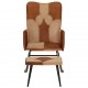 Supama kėdė su pakoja, rudos spalvos, tikra oda ir drobė