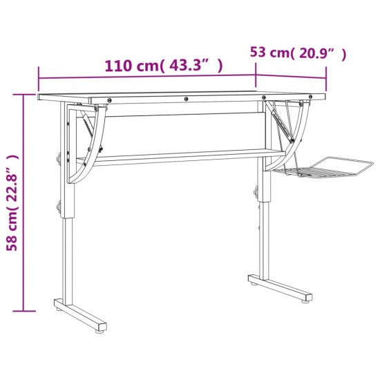 Stalas, juodas/pilkas, 110x53x(58–87)cm, mediena/plienas