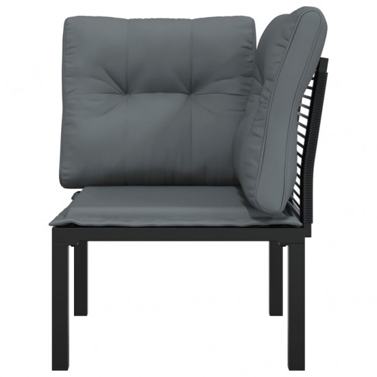 Kampinė sodo kėdė su pagalvėlėmis, juoda ir pilka, poliratanas