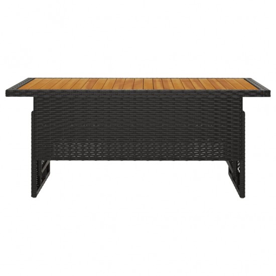 Sodo stalas, juodas, 100x50x43/63cm, akacija ir poliratanas