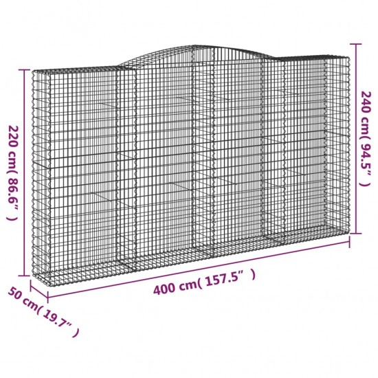 Išlenkti gabiono krepšiai, 3vnt., 400x50x220/240cm, geležis