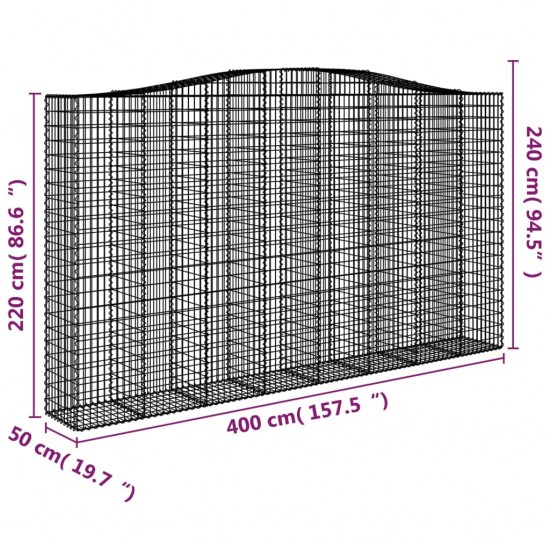 Išlenkti gabiono krepšiai, 2vnt., 400x50x220/240cm, geležis