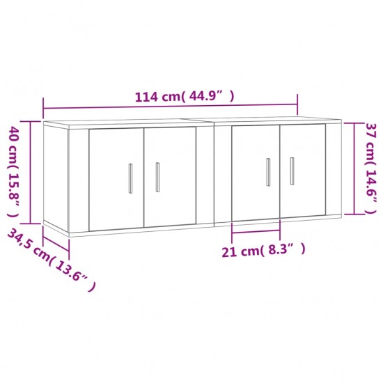 Sieninės TV spintelės, 2vnt., baltos, 57x34,5x40cm, blizgios