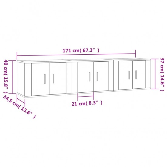 Sieninės TV spintelės, 3vnt., baltos, 57x34,5x40cm, blizgios