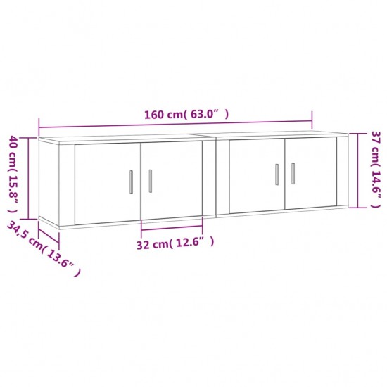 Sieninės TV spintelės, 2vnt., baltos, 80x34,5x40cm, blizgios